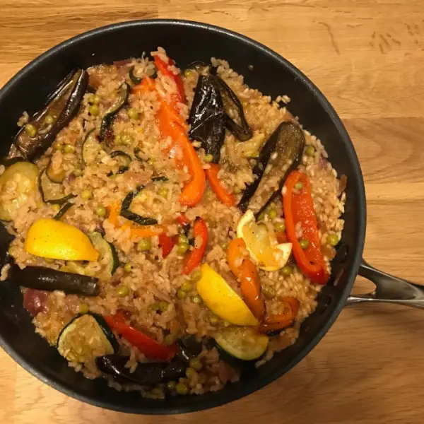 Roast fennel and aubergine paella